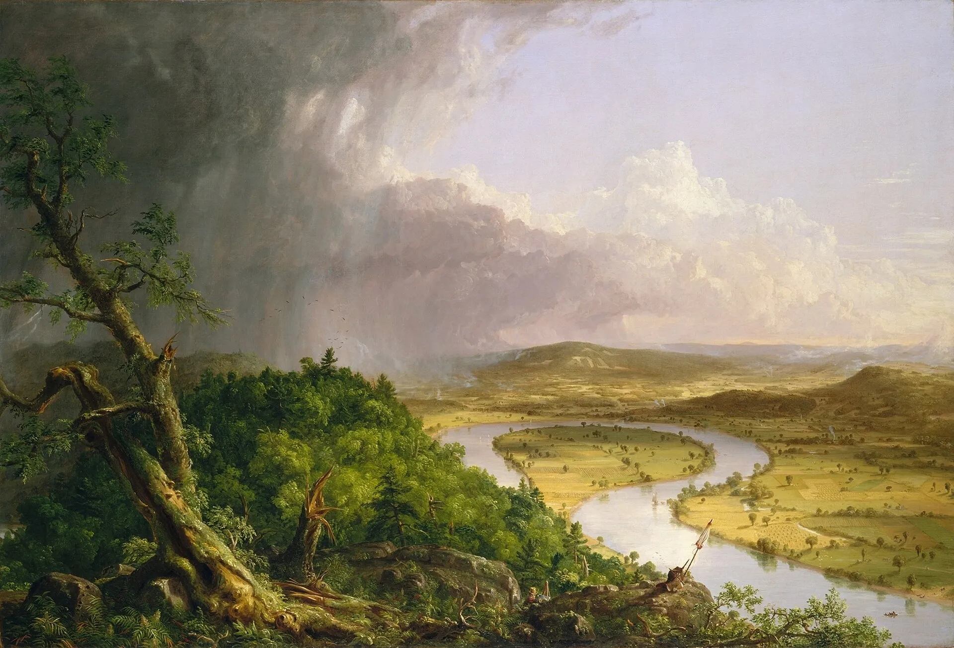 The Oxbow by Thomas Cole, 1836: a storm clearing over the bend of the Connecticut River