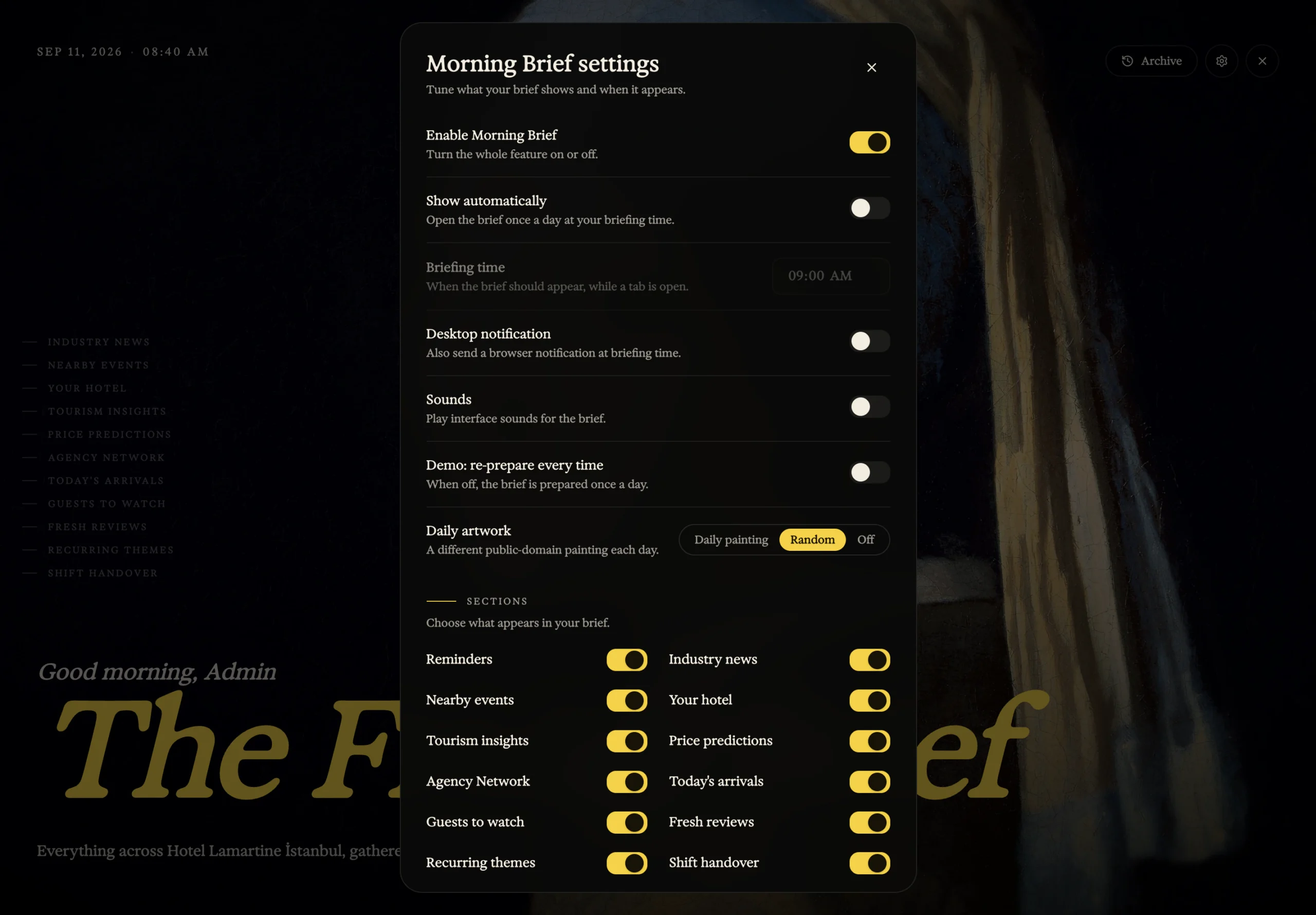 Guester Morning Brief: Morning Brief settings