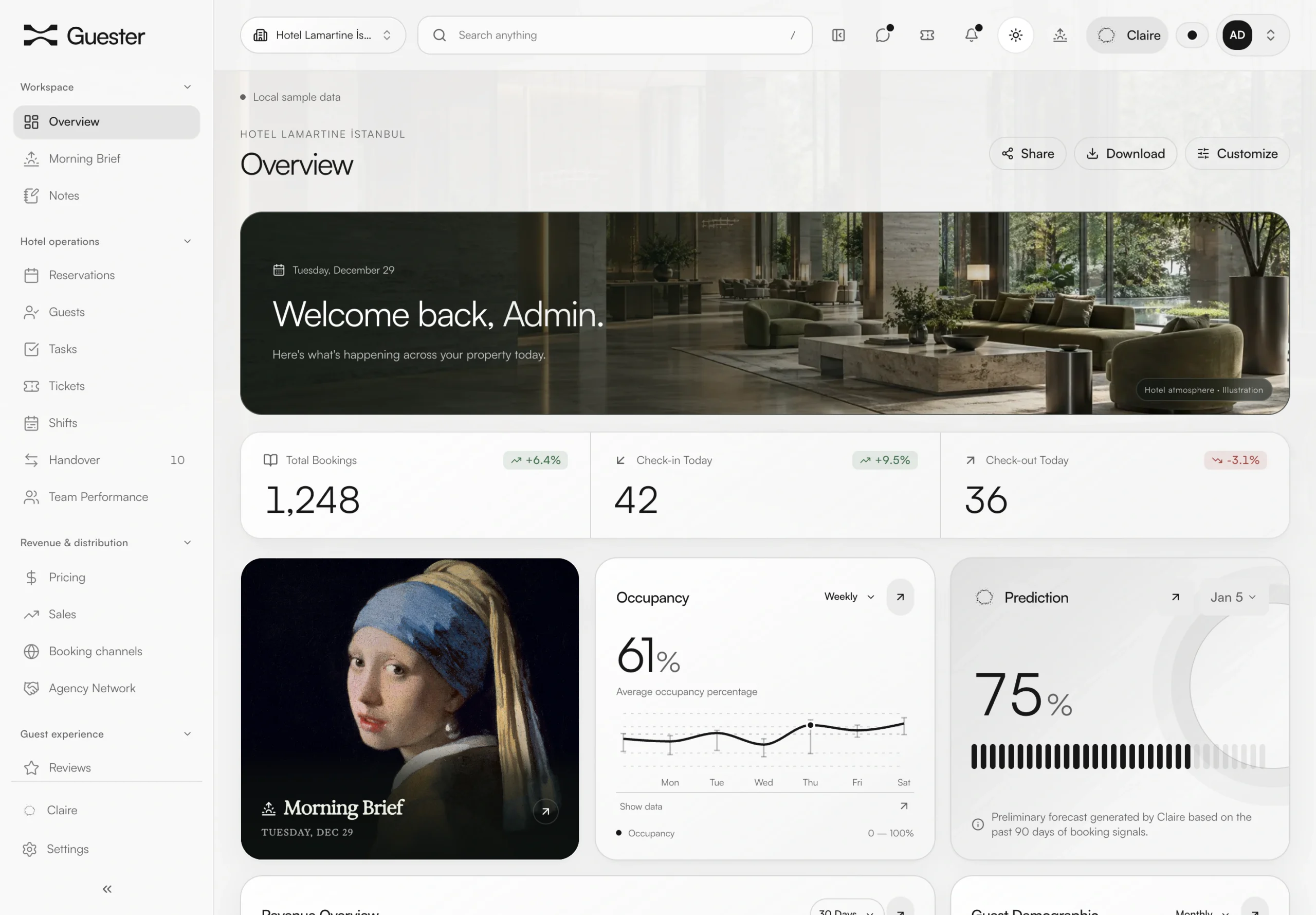 The Guester overview screen