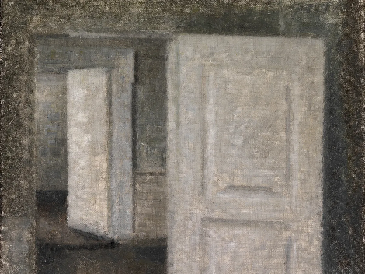 Hammershøi's white doors opening onto quiet, empty rooms in a Copenhagen apartment