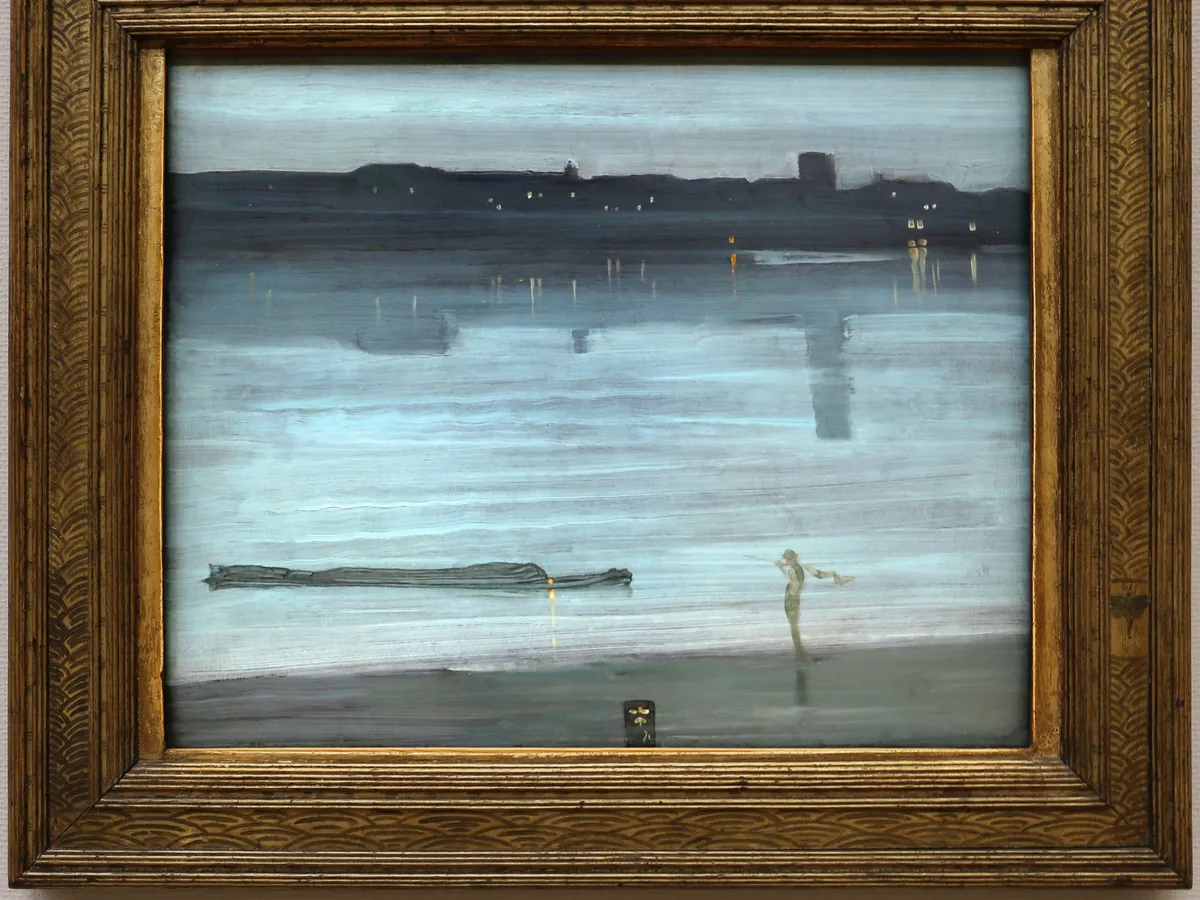 Whistler's nocturne of the Thames at Chelsea: blue-grey river and one faint light on the far shore