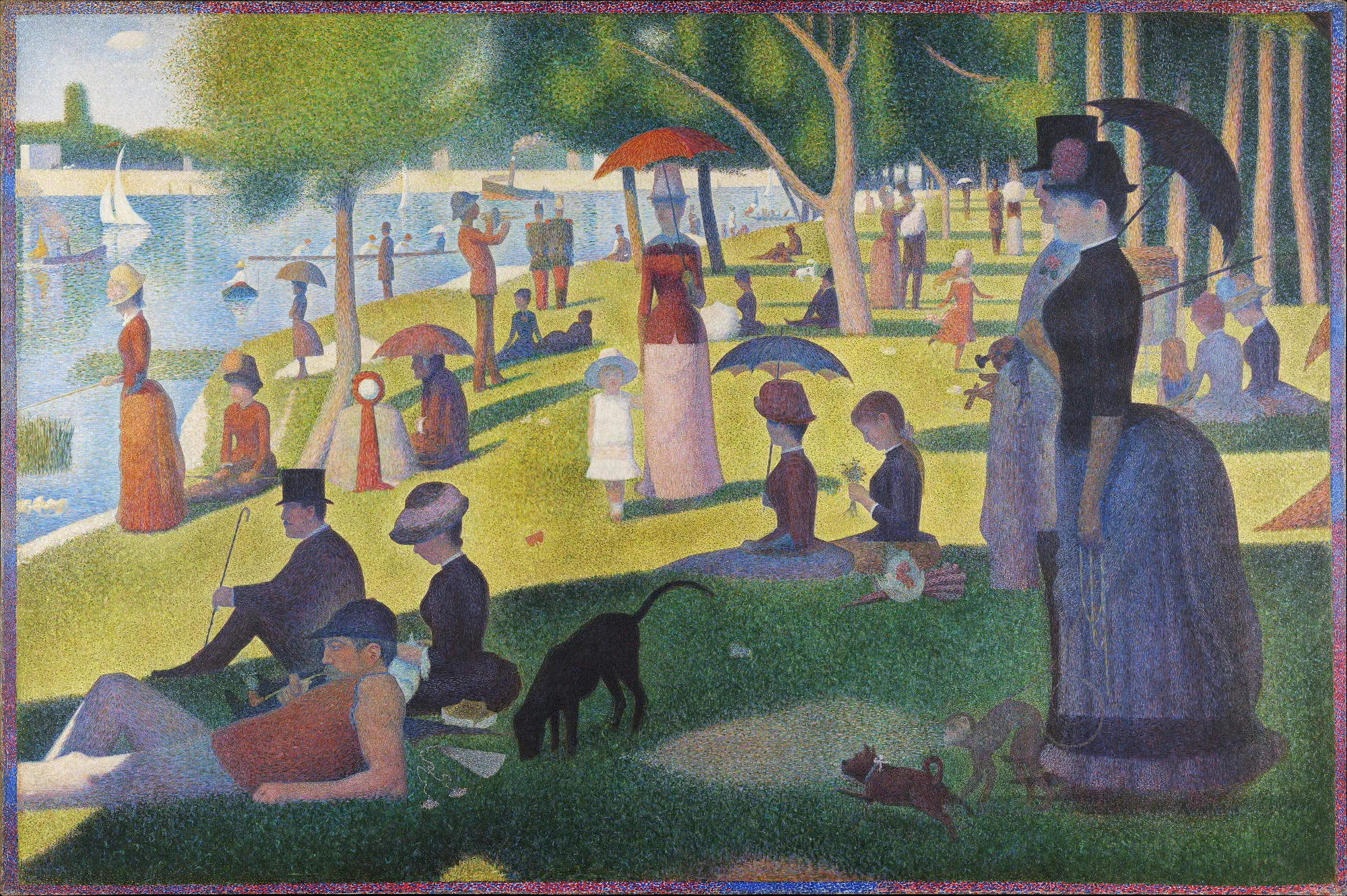 Seurat's Sunday crowd on La Grande Jatte, a calm scene composed of countless small dots