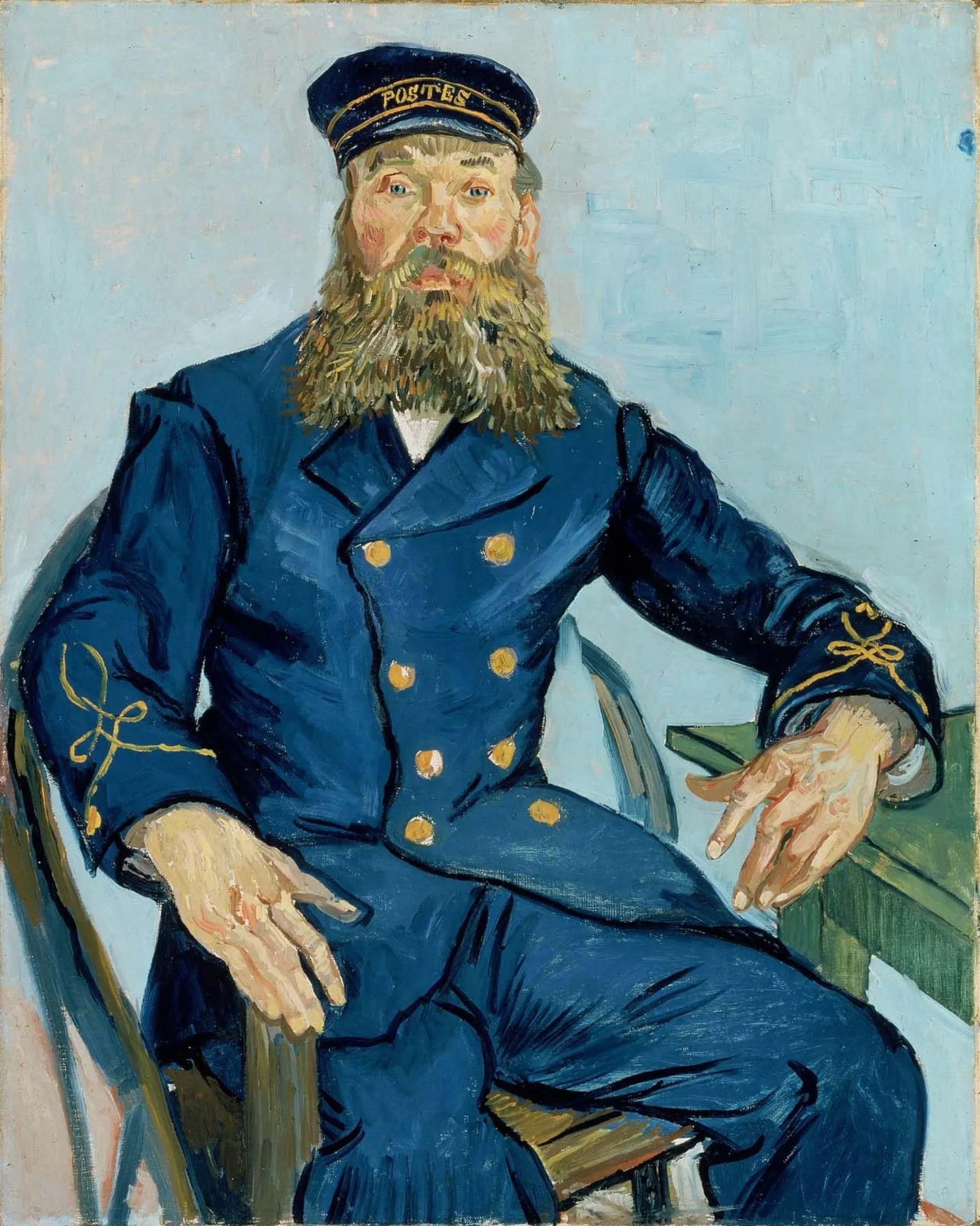 Van Gogh's portrait of the postman Joseph Roulin in his blue uniform