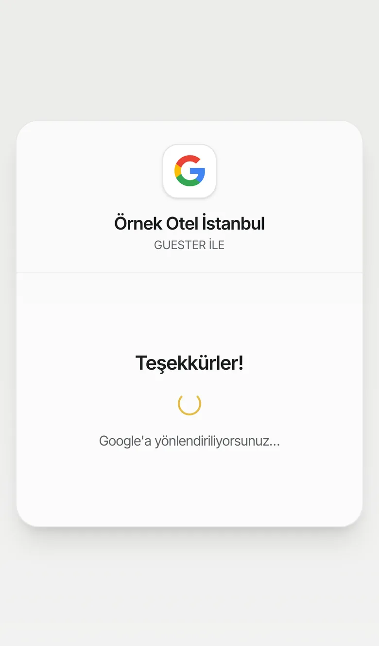 Yüksek puan sonrası: Teşekkürler, Google'a yönlendiriliyorsunuz. Örnek veri.