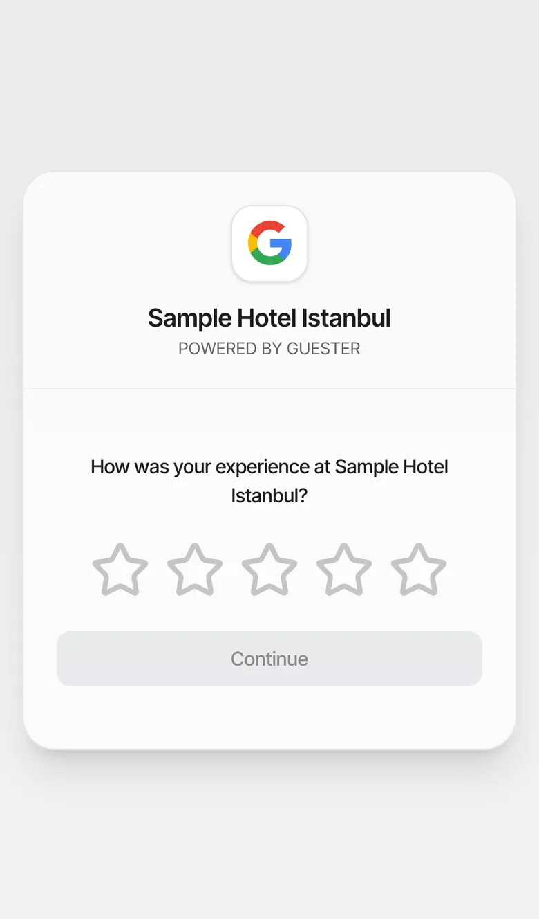 Survey: How was your stay at Sample Hotel Istanbul? Five-star rating. Sample data.